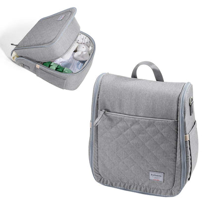 gray portable baby diaper bag backpack with changing pad and multiple compartments for baby essentials