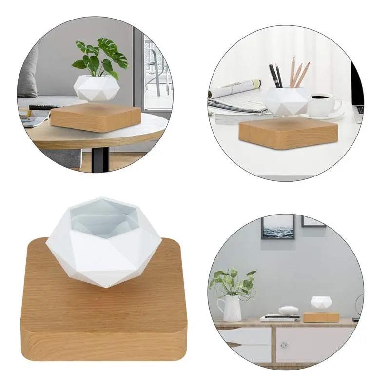 Levitating rotation flowerpot with wooden base for indoor plants, floating and rotating 360 degrees, modern magnetic bonsai decor
