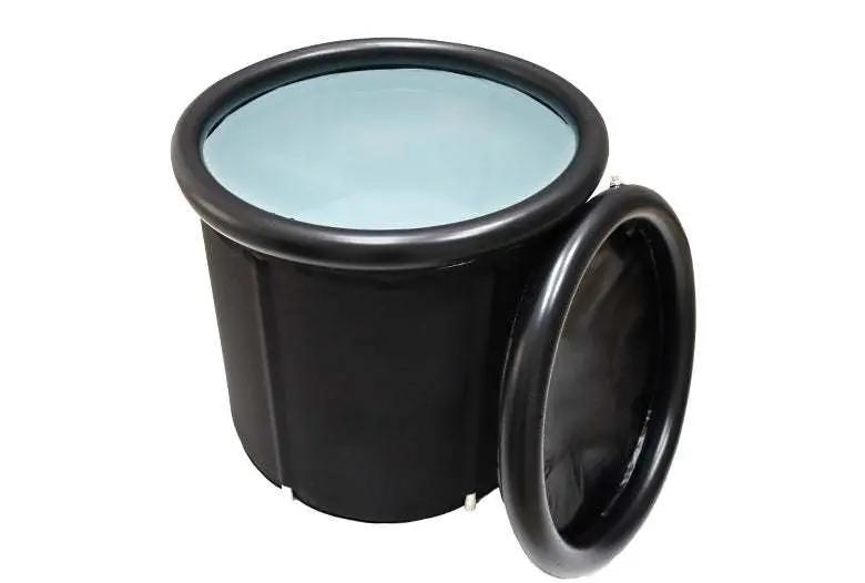 Black folding bath bucket with detachable lid and thickened insulated walls for ice or hot baths