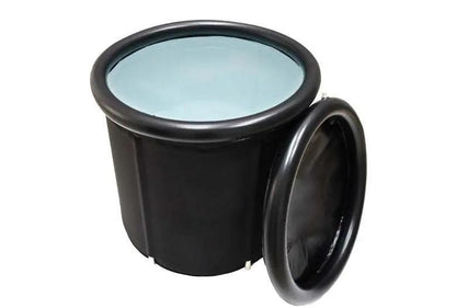 Black folding bath bucket with detachable lid and thickened insulated walls for ice or hot baths