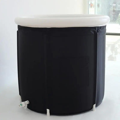 Black folding bath bucket with thickened walls and drain valve, large 400-liter capacity adult bath tub