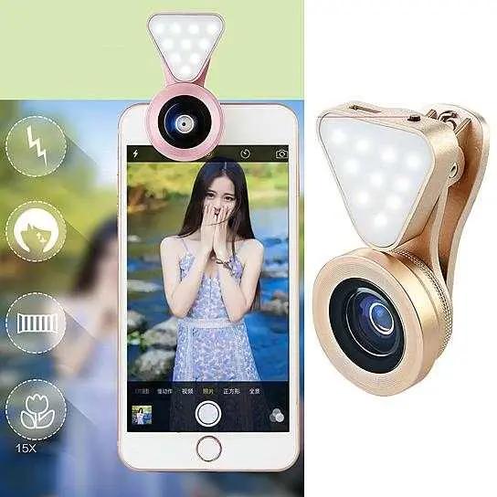 Glow Face 3-in-1 photo lens and fill lighting clip for smartphone selfies