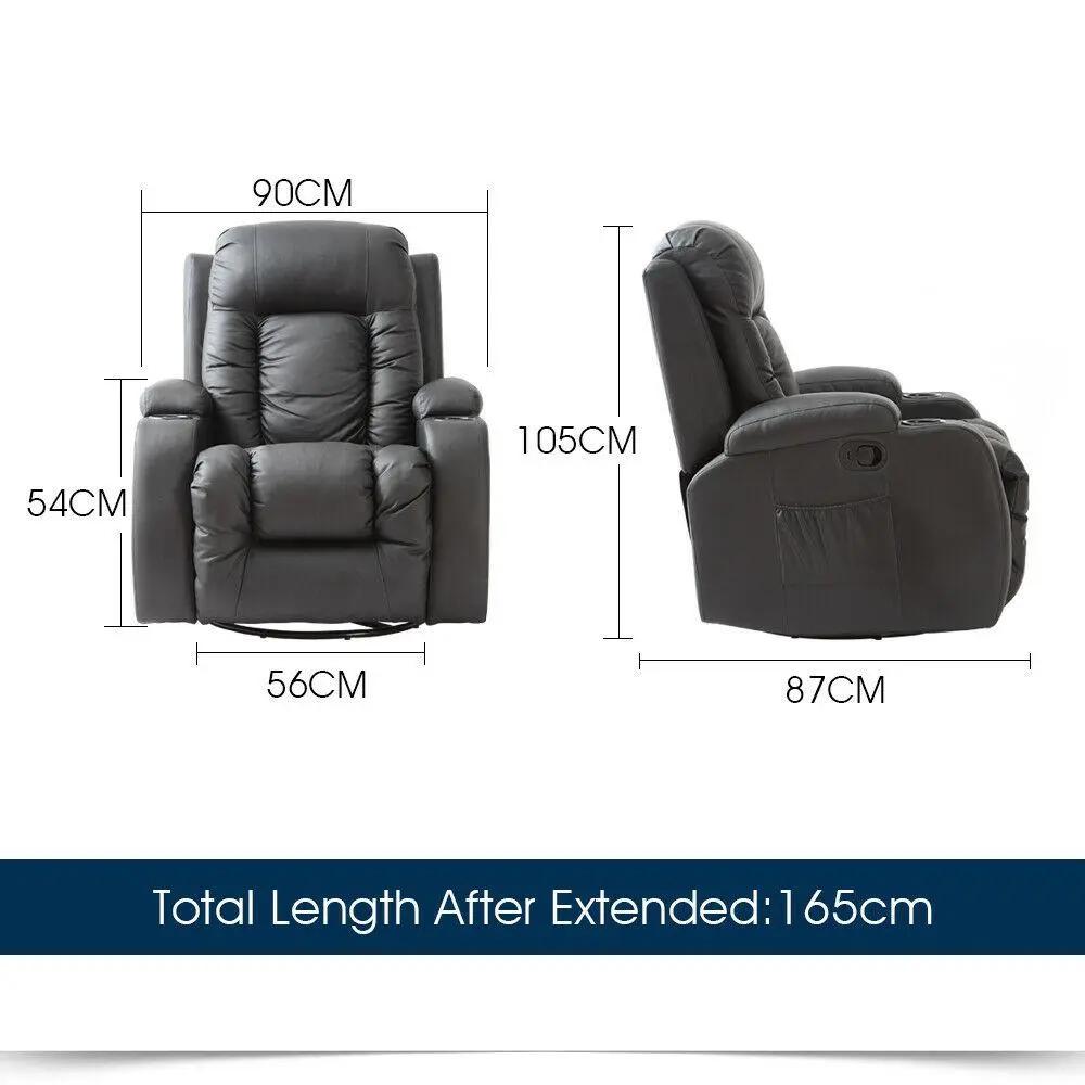 Black electric massage chair recliner with adjustable backrest and footrest, premium PU leather and 8-point heated massage features.