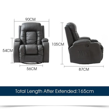 Black electric massage chair recliner with adjustable backrest and footrest, premium PU leather and 8-point heated massage features.