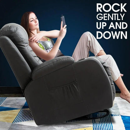 Electric massage chair recliner with adjustable backrest and footrest in black premium PU leather