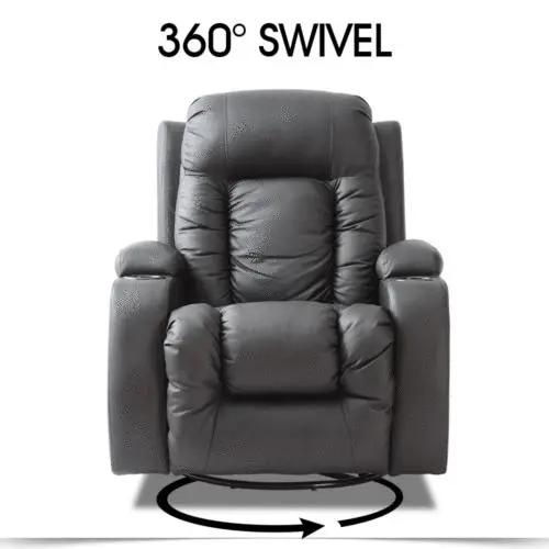 Black electric massage chair recliner with 360-degree swivel and padded cushions