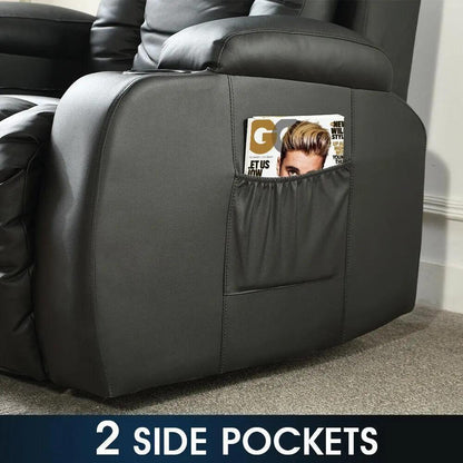 Black premium PU leather electric massage chair with side pocket and padded armrest