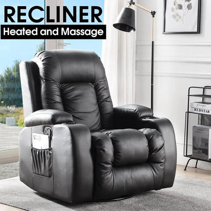 Black electric massage chair recliner with heated 8-point massage and adjustable backrest and footrest for full body comfort