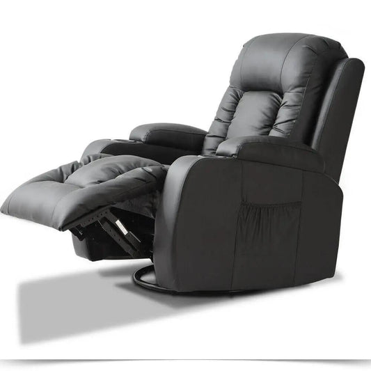 Black premium PU leather electric massage chair recliner with 8-point heated massage and adjustable footrest